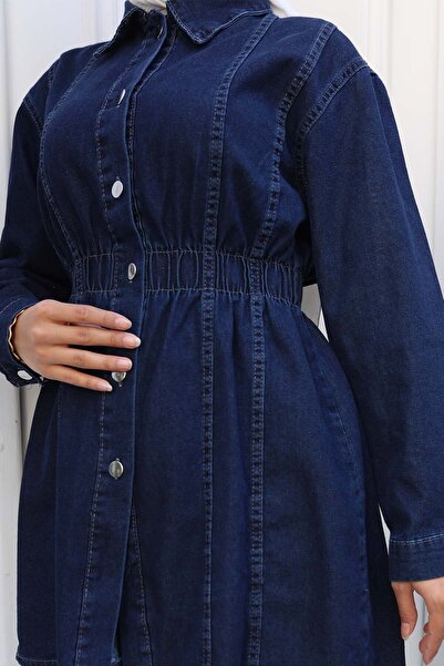 benguen Shirred Waist Denim Suit Navy Blue 4079