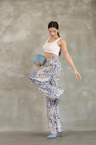 RE7EDİ Blue and White Patterned Women's Viscosa Cotton Pants