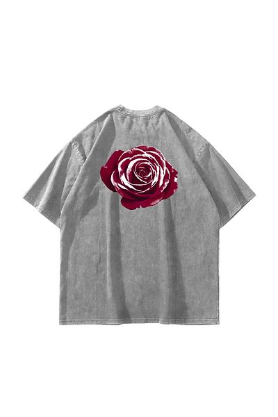 Sekizbiraltı Alert Rose Printed Oversize Unisex Πλενόμενο Λευκό Tshirt