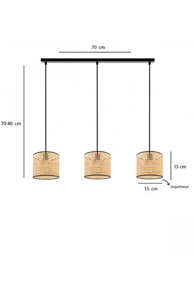 HOMİNG Loftt 3'lü Sarkıt Hazeran Rattan-salon Mutfak Antre