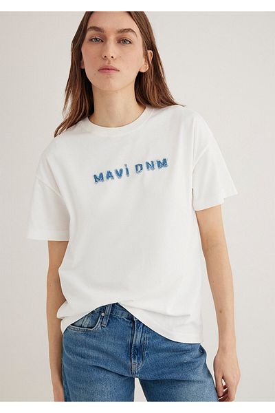 Mavi Printed Ecru T-Shirt Loose Fit / Loose Relaxed Cut 1613146 -70057