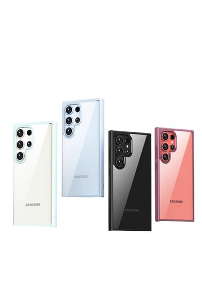 REDz Accessories Carcasă rezistentă la șocuri cu margini colorate, compatibilă cu Samsung S24 Ultra, silicon și acril, albastră