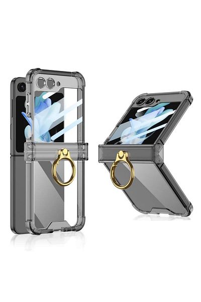 REDz Accessories Husă Luxe Grip, suport inelar, compatibilă cu Samsung Galaxy Z Flip 6, protecție ecran, neagră