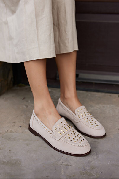 ANGELİNA JONES SAMULA KADIN BEJ SUET LOAFER AYAKKABI