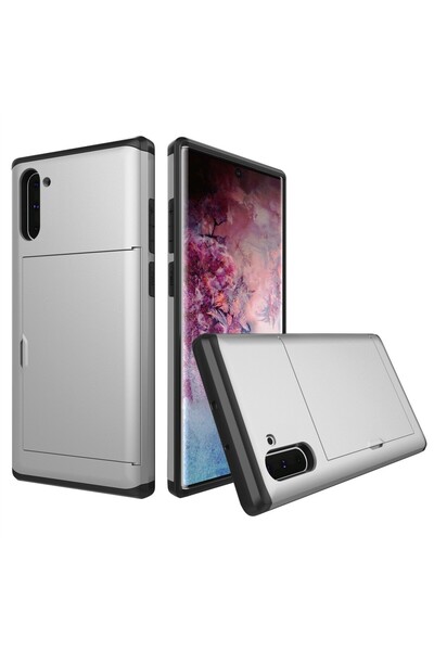 REDz Accessories Husă compatibilă cu Samsung Note 10, argintie, compartiment pentru card, rezistentă la șocuri și zgârieturi