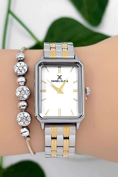Daniel Klein Steel Cord Women Wrist Watch 3 Atm Water Resistant Silver-Gold Zmdk1185