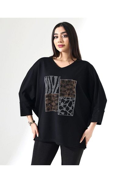 Elaxi Oversize Leopard Print T-Shirt with Stones