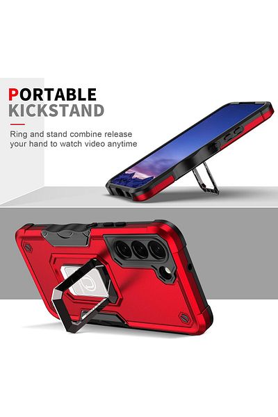 REDz Accessories Husă cu inel de susținere, Grip Armor, Magsafe, compatibilă cu Samsung A14 4G/5G, rezistentă la șocuri, roșie