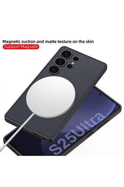 REDz Accessories Husă texturată MagSafe pentru Samsung Galaxy S25 Ultra, aspect piele, protecție antișoc, neagră