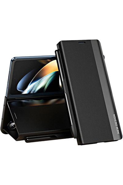 REDz Accessories Husă cu clapă, compatibilă cu Samsung Galaxy Z Fold 4, stilou S Pen inclus, protecție completă, neagră