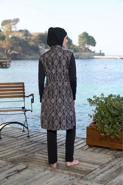 Estiva Digital Printing Bonneted Full Covered Hijab Swimsuit