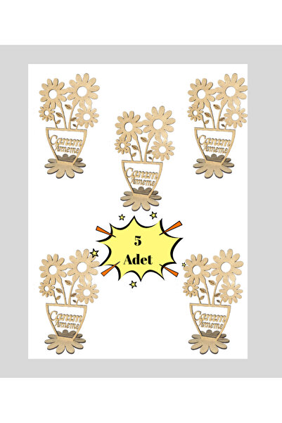 MODAT Anneler Günü Hediyesi Canım Anneme Ahşap Boyama Saksıda Çiçek 5 Adet