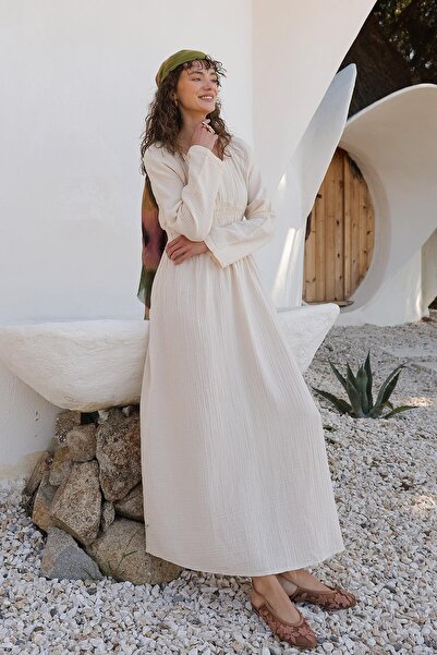 Olcay Φόρεμα μουσελίνας με λαιμόκοψη V με κορδόνι μέσης ΜΠΕΖ 9328-E