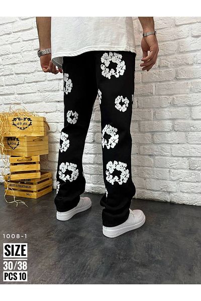 fame-stoned New Super Baggy (Loose Fit) Unisex Patterned Black Trousers