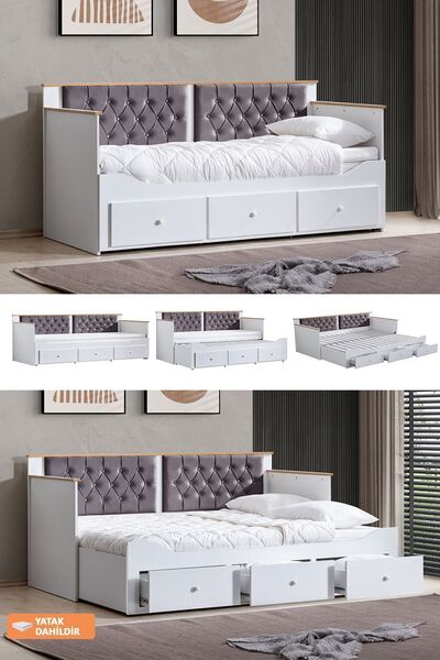 Setay Yavrulu Karyola, Alaçatı Çekmeceli Açılır Çift Kişilik Karyola (Yataksız)