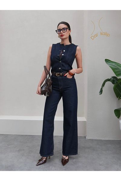 ESRAHELVACI Set vestă din blugi și pantaloni Palazzo