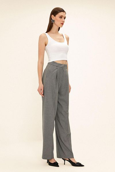 Olcay Pantaloni Palazzo plisați cu talie înaltă GREY 7582