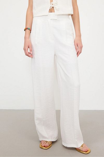 My Blog White Wide Leg Trousers with Velcro Closure - 3169