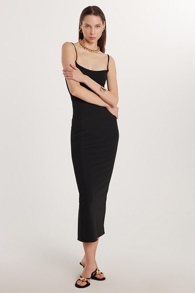 Tudors Γυναικείο φόρεμα Slim Fit Slim Fit Slim Strap τετράγωνο λαιμό μαύρο