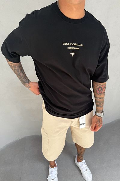 MADZEYMODA Πίσω εμπριμέ ανδρικό υπερμεγέθη μαύρο T-shirt