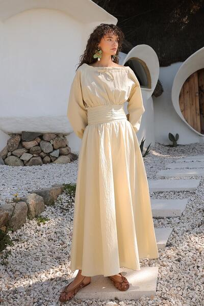 Olcay Blouse Skirt Double Set with Corsage Detail Lemon Mold 9327-Tk