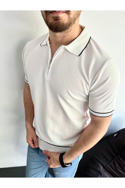 tiggirmoda White Polo Neck Knitwear T-Shirt
