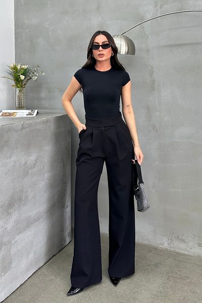 msm fashion Women's Palazzo Trousers with Velcro Waist, Double Pockets, Wide Leg Trousers