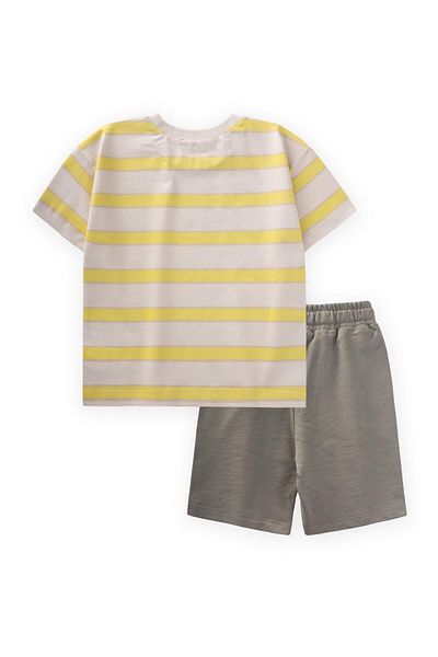 Cigit Striped Pocket Capri Suit 2-10 Years Yellow Striped