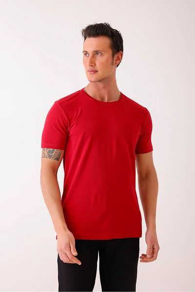 Decas SIRENUS Slim Fit Crew Neck Basic T-Shirt - Κόκκινο