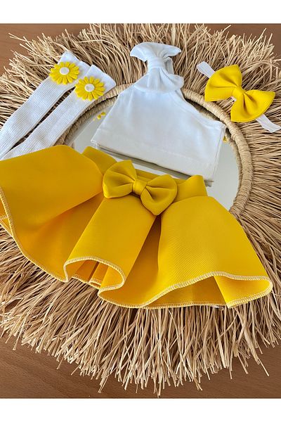 EBRU ÖZÖRGÜCÜ Girl's Daisy Crop Body Skirt Socks and Bandana Set
