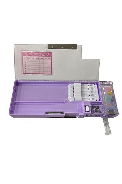 tüftürük Purple Pencil Case with Mermaid Double Compartment Watercolor Cover with Pencil Sharpener