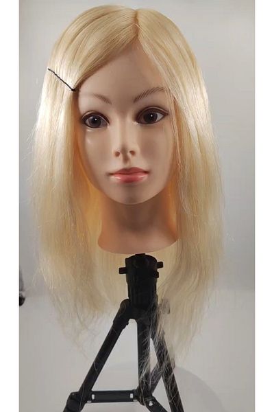 Alya Simin Hair Real Hair Training Mannequin Platinum Blonde Hairdresser Training Puppeti Natural 55 cm Pupet