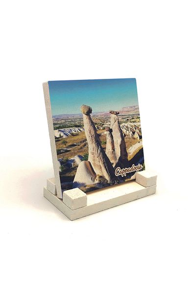Sadrazam Cappadocia Ürgüp Fairy Chimneys (Three Beauties) - Printed Natural Stone Desktop (10 X 10 Krt-158)