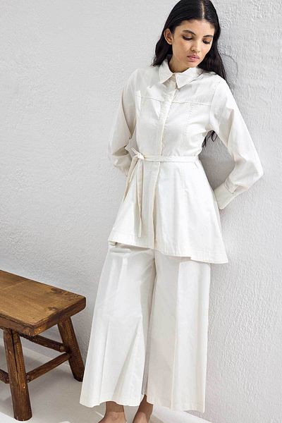 Hooopstore Cosmo Waist Detailed Cotton Vanilla Pants Set