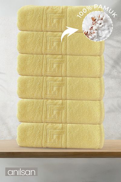 Anılsan 6 Pack Yellow Greek White Bath Towels - 70X140Cm, 490Gr, 100% Cotton, Spa and Hotel Towels