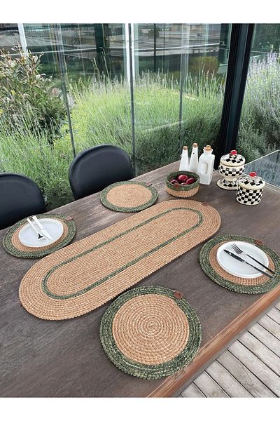 homeınn 4-Person Tableware Dowry Set-Stain Resistant 6 Pieces 4 Pieces of American Service, 1 Piece Runner, 1 Piece Basket