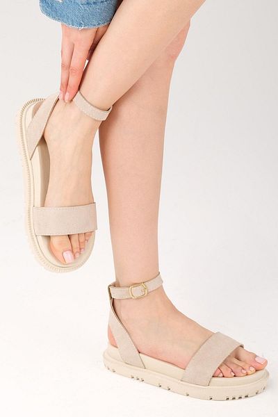 Mio Gusto Susana Beige Color Ankle Strap Women's Sandals