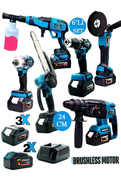 Germany Style ProGP 6'lı Set 5 Akülü Kırıcı Yıkama Matkap Budama Testeresi Taşlama Somun Sökme Set