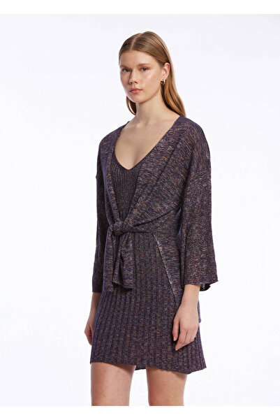 Knitss Fitil Örgü Mor Mini Triko Elbise