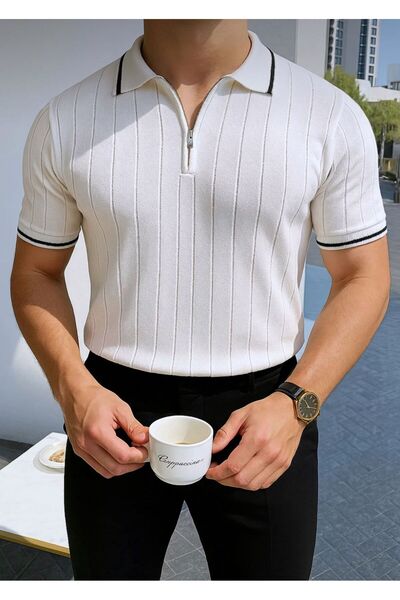 Butik Erkek Fermuarlı Polo Yaka Örme Triko T-shirt
