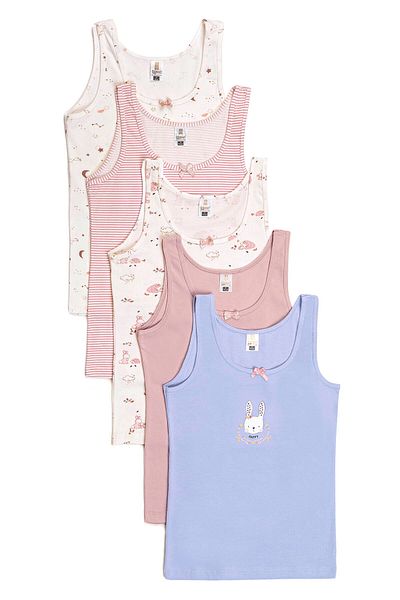 ÖZKAN underwear Özkan 41600 5 Pack Girl's Mixed Color Patterned Cotton Soft Comfortable Thick Strap Tank Top