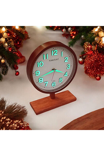 Bahat Fosforlu 3d Kabartma Rakam Eskitme Ahşap Ayaklı Ofis Salon Masa Saati