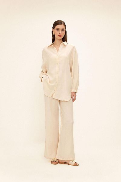 Olcay Pantaloni de muselina cu talie elastica BEIGE 7580