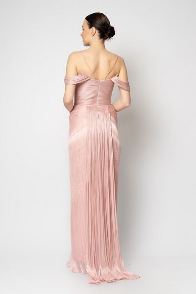 RENGIN Breast Hand Draped Halter-Neck Slim Organza Evening Dress