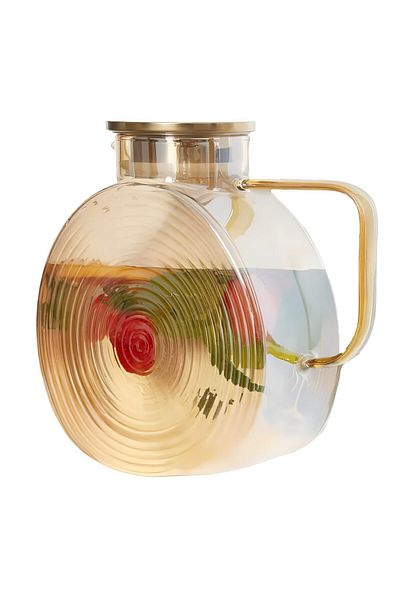 Quasar & Co. Carafe With Lid, Narrow-Storage On The Fridge Door, Glass, 2500 Ml, Amber