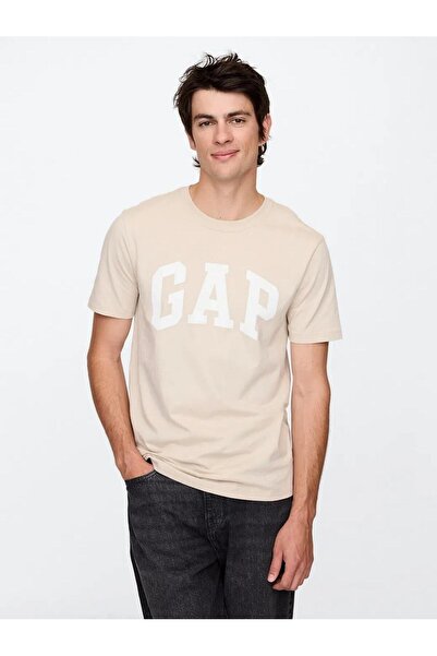 GAP 856659023 V-Everyday Soft Basic Logo t Men's T-Shirt Beige
