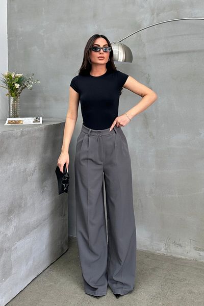 msm fashion Women Palazzo Pants Buttoned Loose Wide Leg Double Pockets Trousers