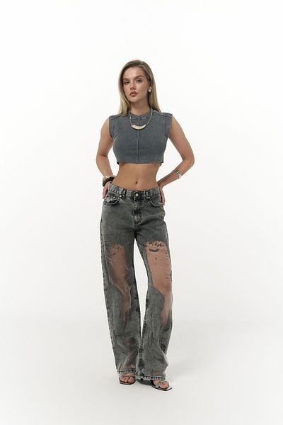 MAİ COLLECTİON Trixie Smoked Transparent Jean Trousers