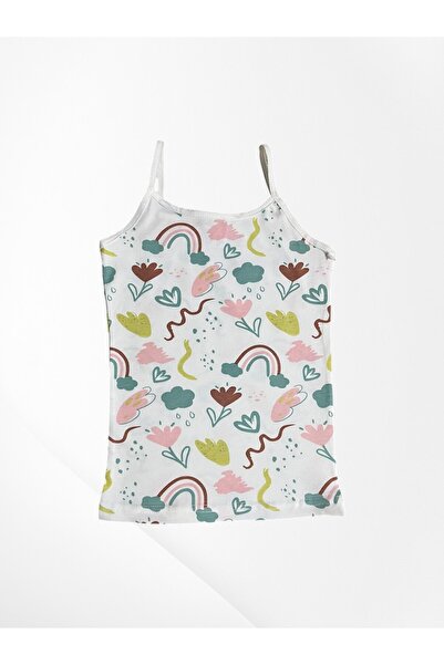 elmas kids Κοριτσίστικο σετ μπόξερ από 100% βαμβάκι με λουλούδια ουράνιου τόξου με λευκό λεπτό λουράκι