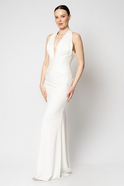 RENGIN Robe Longue Bodice Pleated Bodice Crepe Skirt Evening Dress